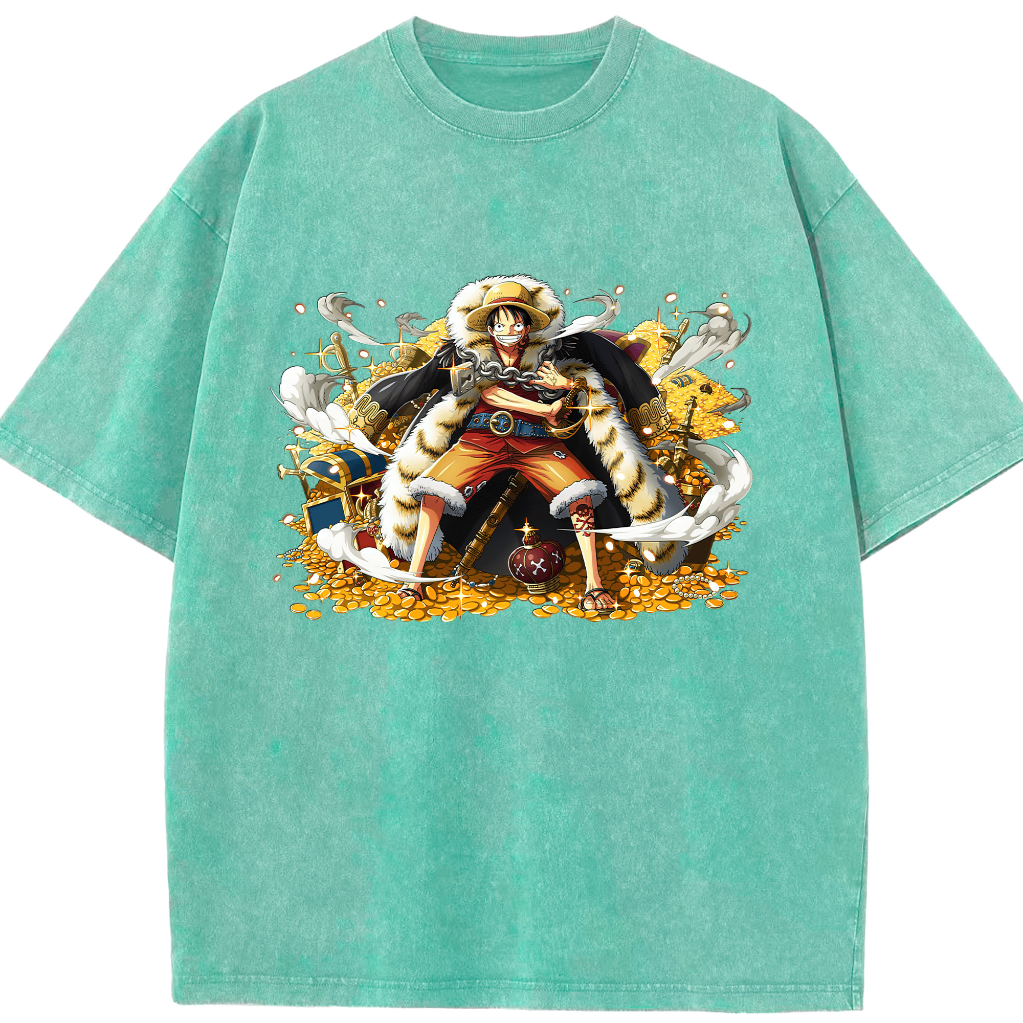 ワンピース モンキー・D・ルフィ ONE PIECE Monkey D. Luffy 綿100% ヴィンテージ風 半袖Tシャツ（フロントプリント）